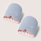 Two Blushing Sky Sleep Hoods with pink linings shown together on a light background.