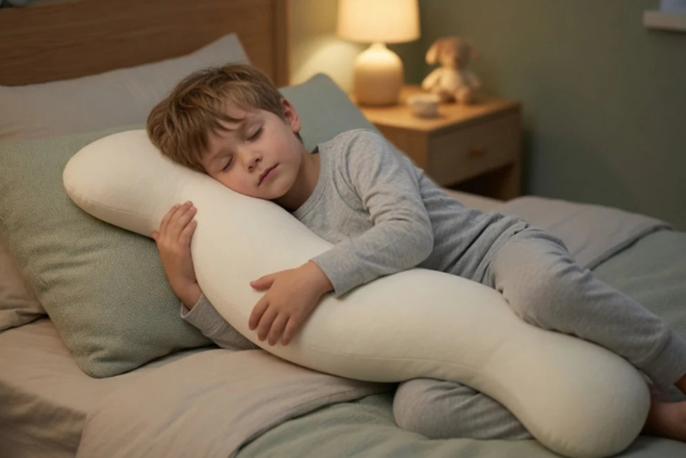 Child hugging the Beside hugging pillow