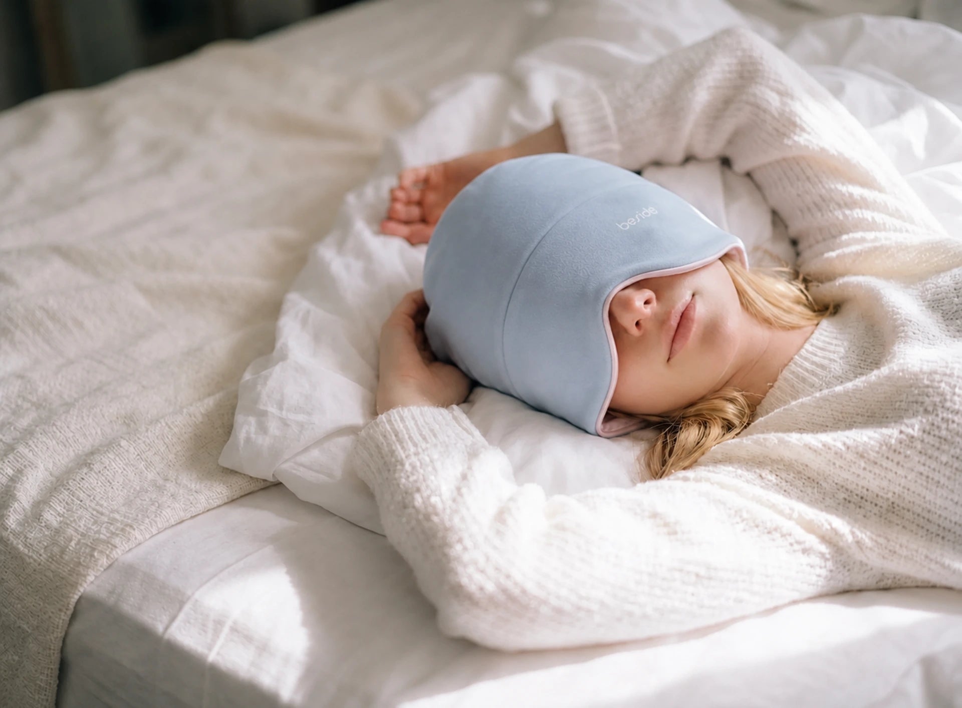 Person resting in a Twilight Sleep Hood